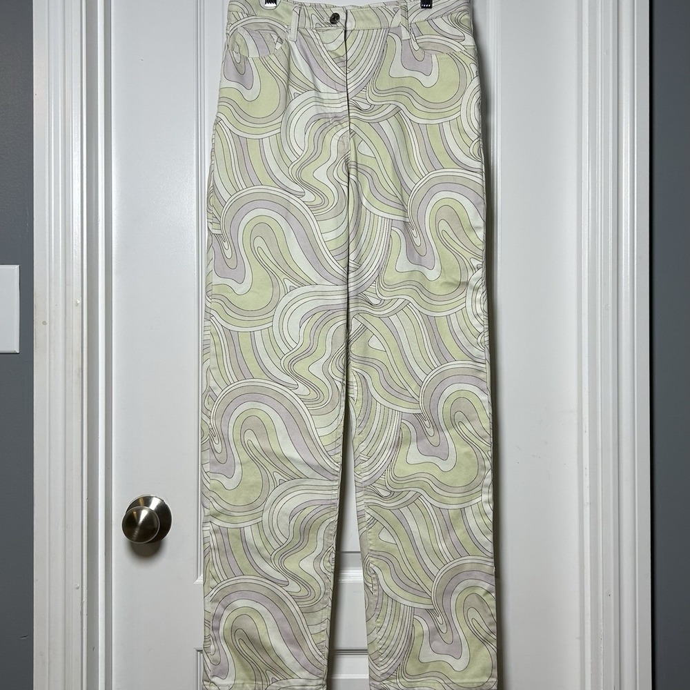 Wilfred Free Aritzia Cream Sage Lavender Psychedelic Swirl Straight Leg Jeans